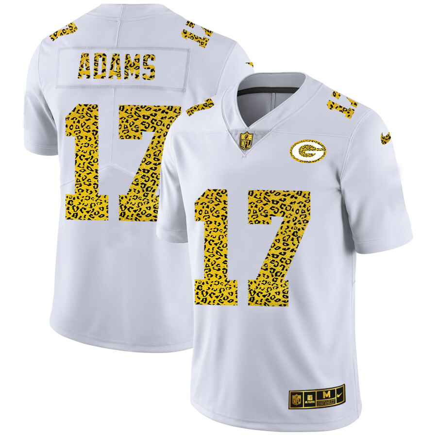 Green Bay Packers #17 Davante Adams Men Nike Flocked Leopard Print Vapor Limited NFL Jersey White